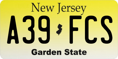 NJ license plate A39FCS