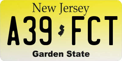 NJ license plate A39FCT