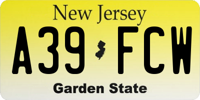 NJ license plate A39FCW