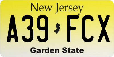 NJ license plate A39FCX