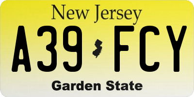 NJ license plate A39FCY