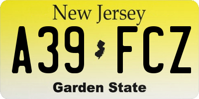 NJ license plate A39FCZ