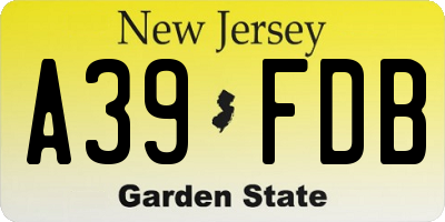 NJ license plate A39FDB