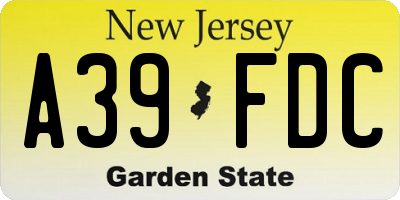 NJ license plate A39FDC