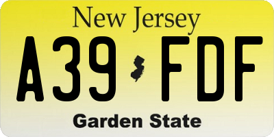 NJ license plate A39FDF