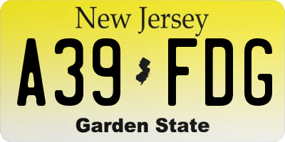 NJ license plate A39FDG