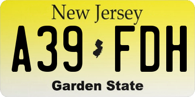 NJ license plate A39FDH