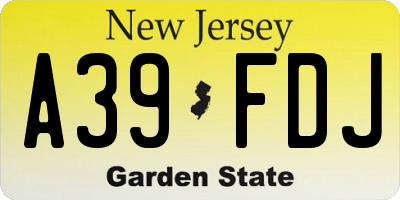 NJ license plate A39FDJ