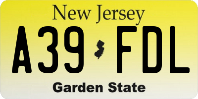 NJ license plate A39FDL