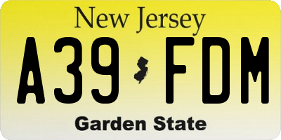 NJ license plate A39FDM