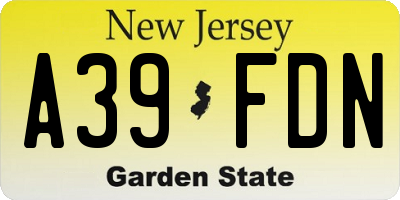 NJ license plate A39FDN