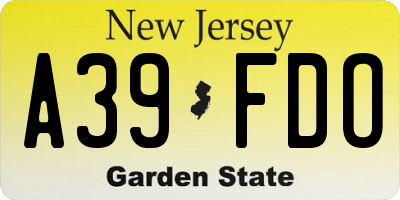 NJ license plate A39FDO