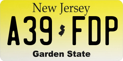 NJ license plate A39FDP