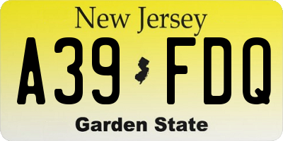 NJ license plate A39FDQ