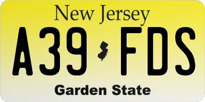NJ license plate A39FDS