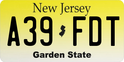 NJ license plate A39FDT