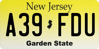 NJ license plate A39FDU