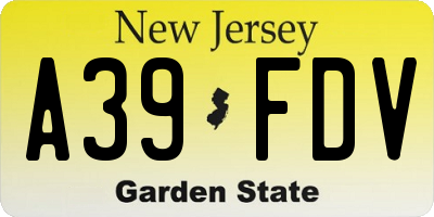 NJ license plate A39FDV