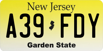 NJ license plate A39FDY