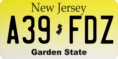 NJ license plate A39FDZ