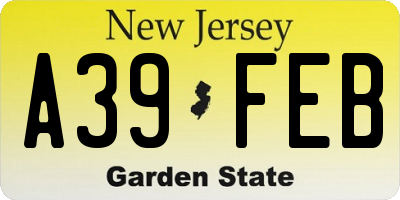 NJ license plate A39FEB