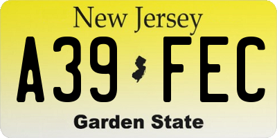 NJ license plate A39FEC