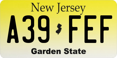NJ license plate A39FEF