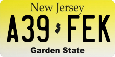NJ license plate A39FEK
