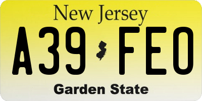 NJ license plate A39FEO
