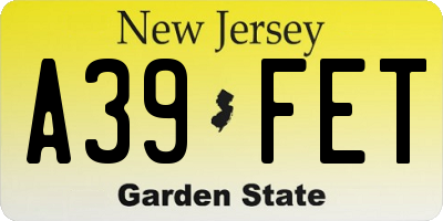 NJ license plate A39FET