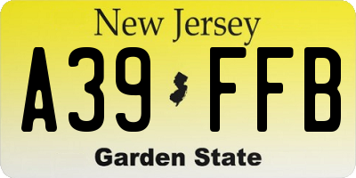 NJ license plate A39FFB