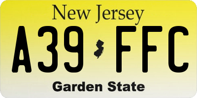 NJ license plate A39FFC