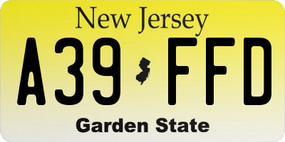 NJ license plate A39FFD