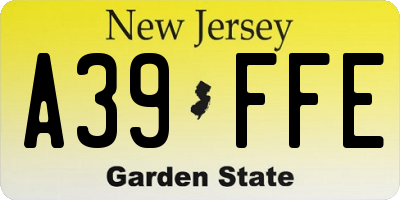 NJ license plate A39FFE