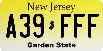 NJ license plate A39FFF