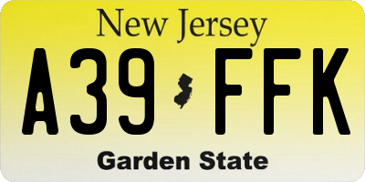 NJ license plate A39FFK