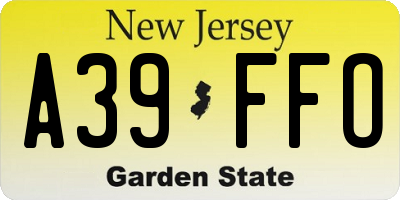 NJ license plate A39FFO
