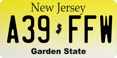 NJ license plate A39FFW
