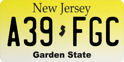 NJ license plate A39FGC