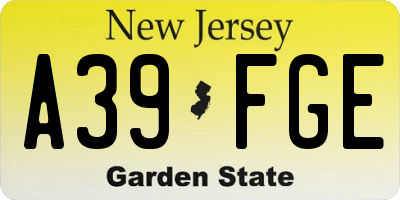 NJ license plate A39FGE