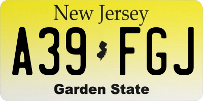 NJ license plate A39FGJ