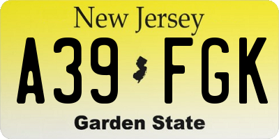 NJ license plate A39FGK