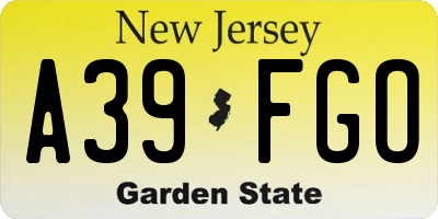NJ license plate A39FGO