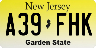 NJ license plate A39FHK