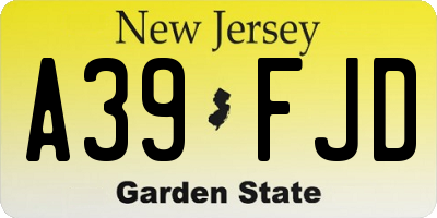 NJ license plate A39FJD