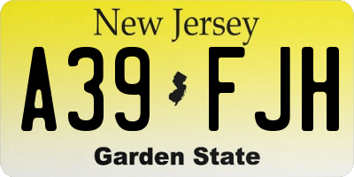 NJ license plate A39FJH