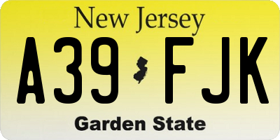 NJ license plate A39FJK
