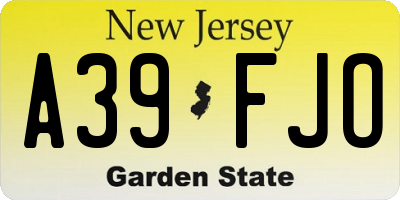 NJ license plate A39FJO