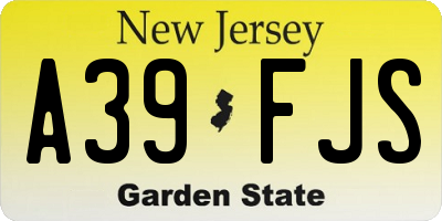 NJ license plate A39FJS
