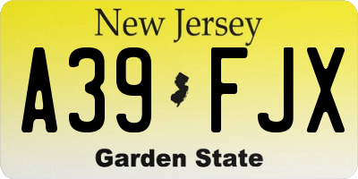 NJ license plate A39FJX